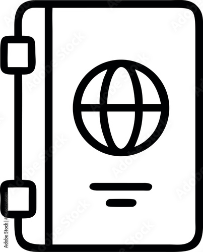 Vector art of a passport with a globe on the cover is shown as an icon