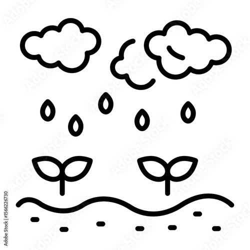 A linear style icon representing raining