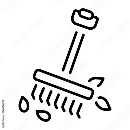 An outline style icon depicting raking