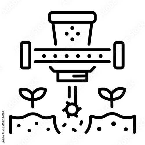 A linear style icon representing seed drill