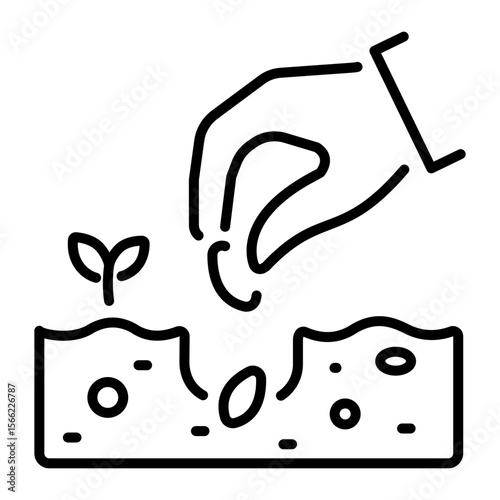 An outline style icon depicting seeding