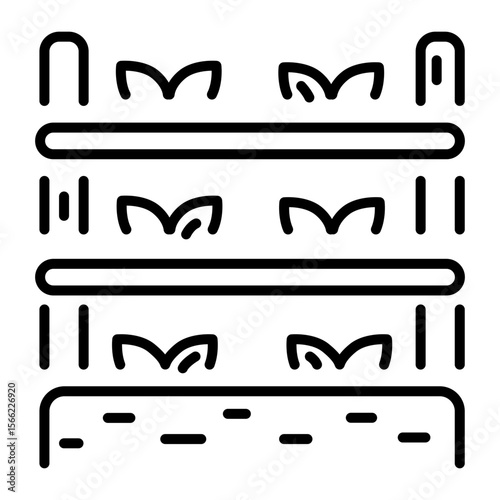 A line style icon showing vertical farming