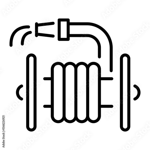 An outline style icon depicting water hose
