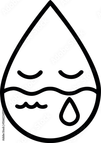 Vector art of a sad water drop with a tear isolated on white background