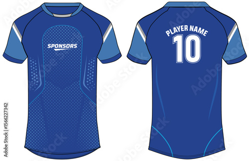 Sports jersey t shirt design concept vector template, Abstract Halftone pattern Raglan Round neck tees football jersey concept with front and back view for Cricket, soccer, Volleyball, Rugby uniform