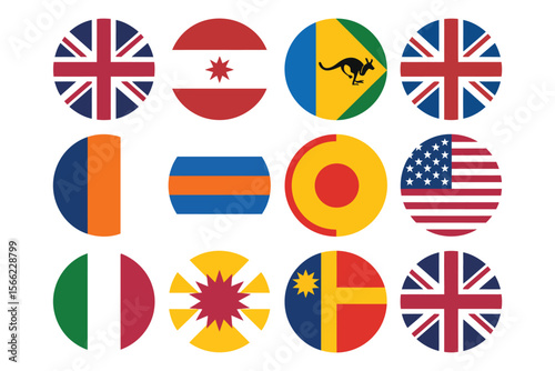 Vector set of round international flag icons,