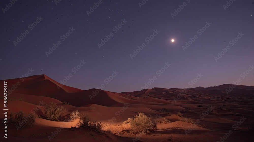 Red Sand Dunes Under a Starry Night Sky Red Sand Dunes Under a Starry Night Sky