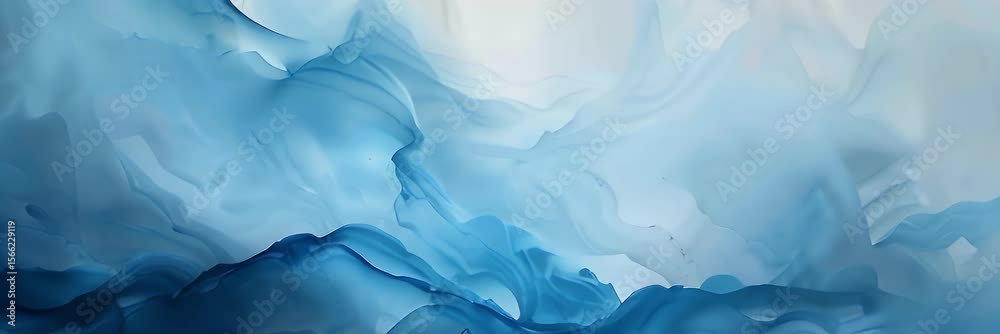 Abstract fusion of blue and white ink, artistic colored ink flips and flows like a colorful cloud, traditional Chinese style artistic background, slow motion, 4K.