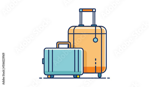 Two colorful modern suitcases with wheels and handles ready for travel