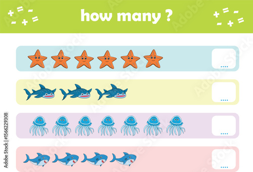 Count and match activity page for kids with cute wild animals. Elementary math for preschool and kindergarten. Vector illustration