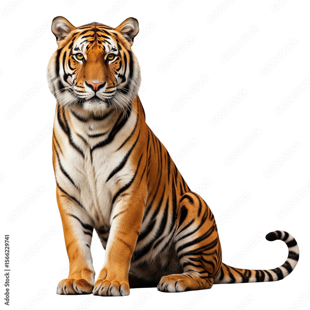 Naklejka premium Tiger sitting calmly isolated on transparent background Generative Ai.