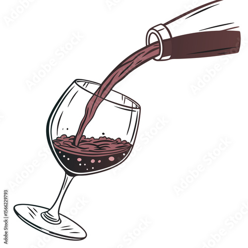 Glass of red wine and bottle vector illustration free online design.