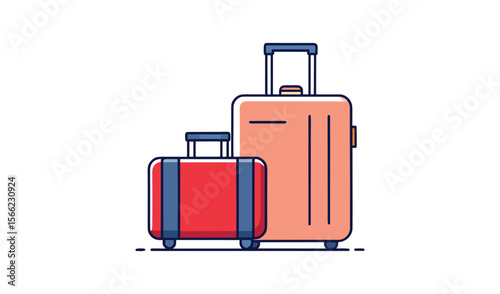 Two stylized travel suitcases one red and one peach colored on a white background
