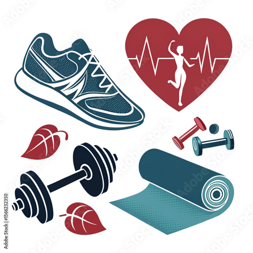 Set of sport and health vector set icon on white background