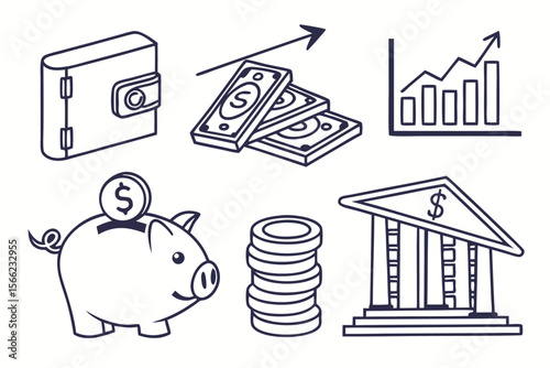 Modern outline icons for finance and banking services