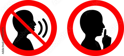 No Talking and Silence Prohibition Signs