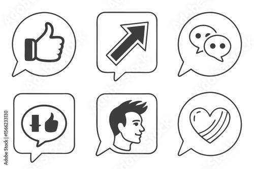 Modern social media interaction icons for digital communication and engagement