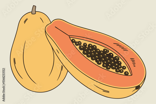 Minimalist papaya fruit flat design illustration with tropical vibe