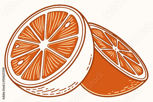 Flat design icon of a halved orange fruit with vibrant colors