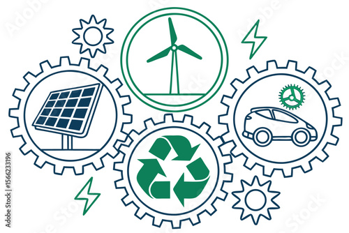 Sustainable energy and ecology icons featuring solar and wind power