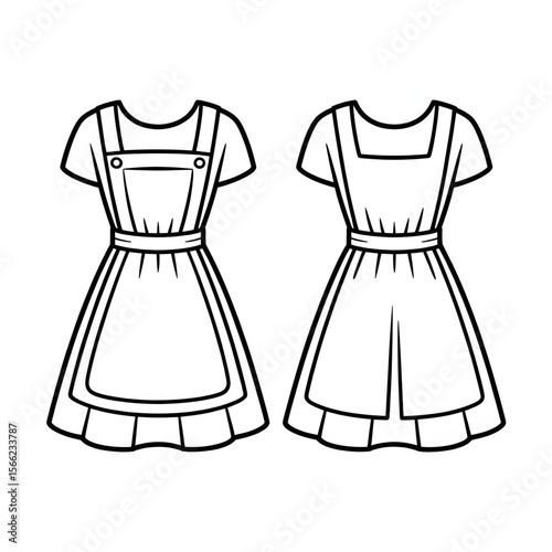 A beautiful line drawing of a apron dress coloring page