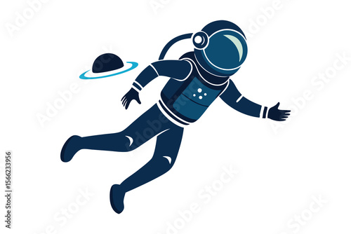 astronaut wearing space suit black silhouette on white background