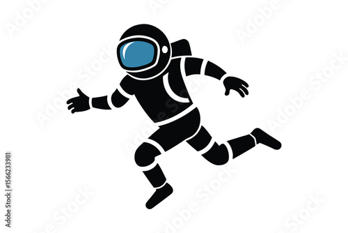 astronaut wearing space suit black silhouette on white background