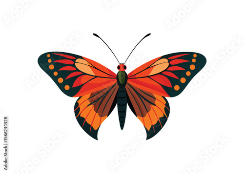 Vibrant Orange Butterfly Illustration  Detailed Wings, Nature Inspired Design Element