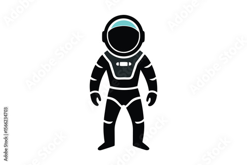 astronaut black and white illustration isolated on white background