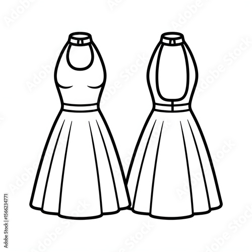 Halter dress woman dress coloring page line art