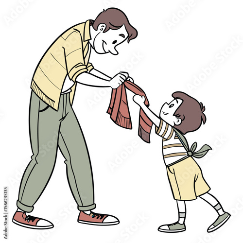 Father helping son get ready