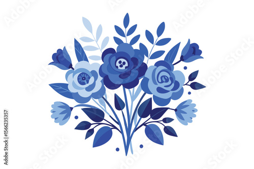 bouquet watercolor blue florals on white background