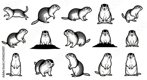 Ground squirrel illustrated in various poses for creative use  