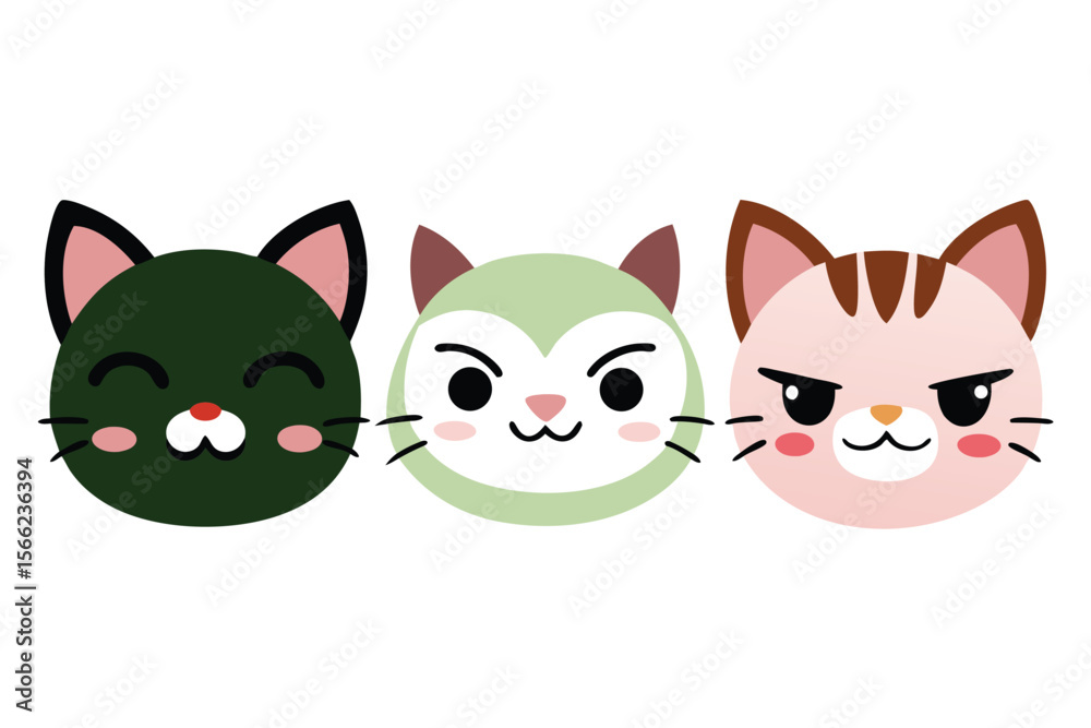 Fototapeta premium Collection of cute cat face emojis with various expressions