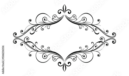 Elegant black ornate swirls decorative border frame with floral accents