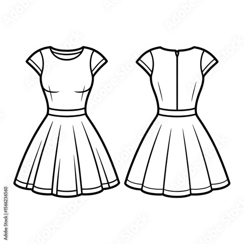 A beautiful line drawing of a skater dress coloring page
