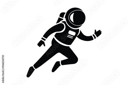 Exploring astronaut silhouette on white background