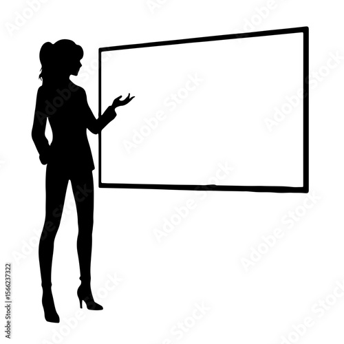 Businesswoman presenting information at blank screen in silhouette  
