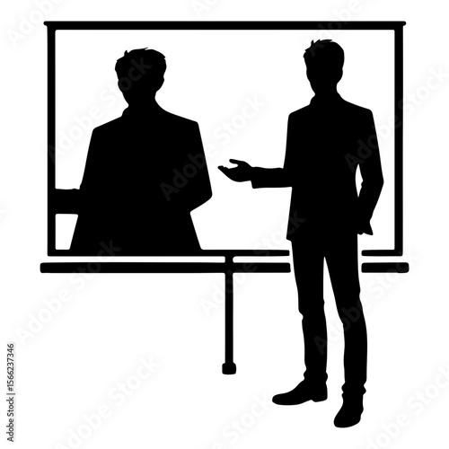 Businessman presenting ideas in front of a blank presentation board  