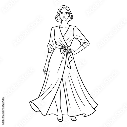 Beautiful line drawing of a wrap dress illustration vector