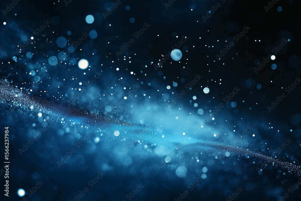Obraz premium Abstract dark blue digital background with sparkling blue light particles and areas with deep depths Particles form into
