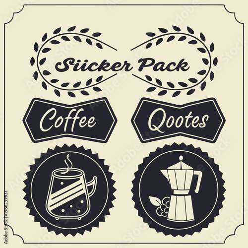 Vintage coffee sticker pack featuring quotes and illustrations