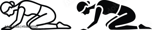 Woman in Kneeling Yoga Pose Icon Silhouette in Black and White Vector Design