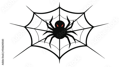 Spooky Halloween Spider Web Illustration Black Spider in Center of Intricate Web Design