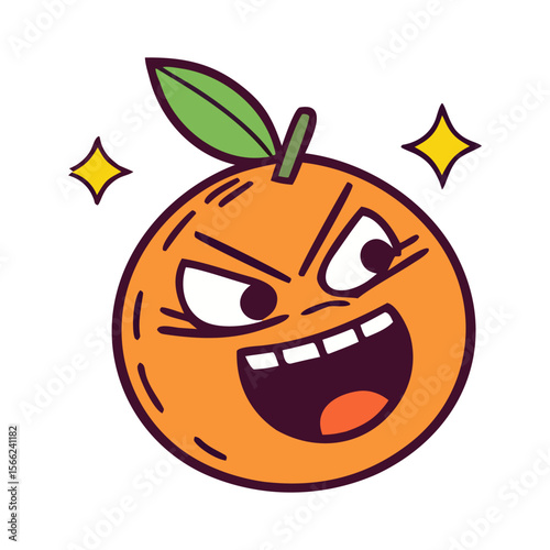 Cute cartoon orange with green leaves cartoon character