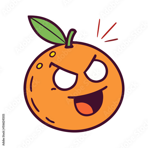 Cute cartoon orange with green leaves cartoon character