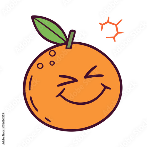 Cute cartoon orange with green leaves cartoon character