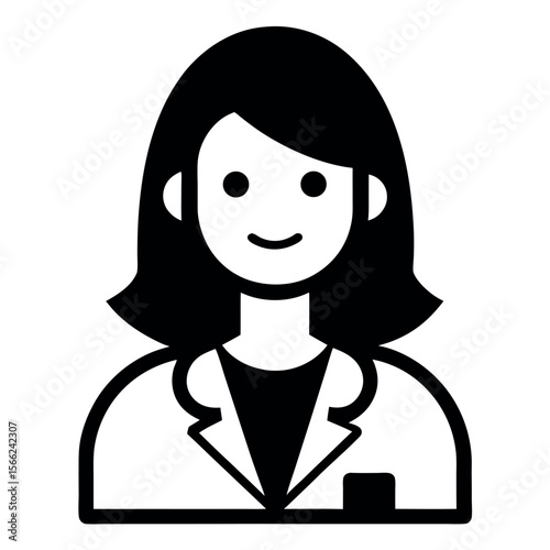 Black and White Icon of Smiling Professional Woman Wearing a Blazer, Short Dark Hair