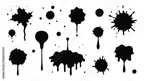 Collection of Ink Splatter, Drip, Blot, and Blob Shapes Design Elements for Digital Art