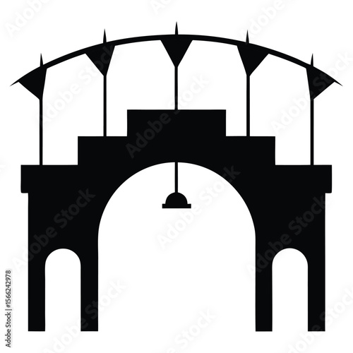 Elegant Black and White Arch Bridge Silhouette Illustration